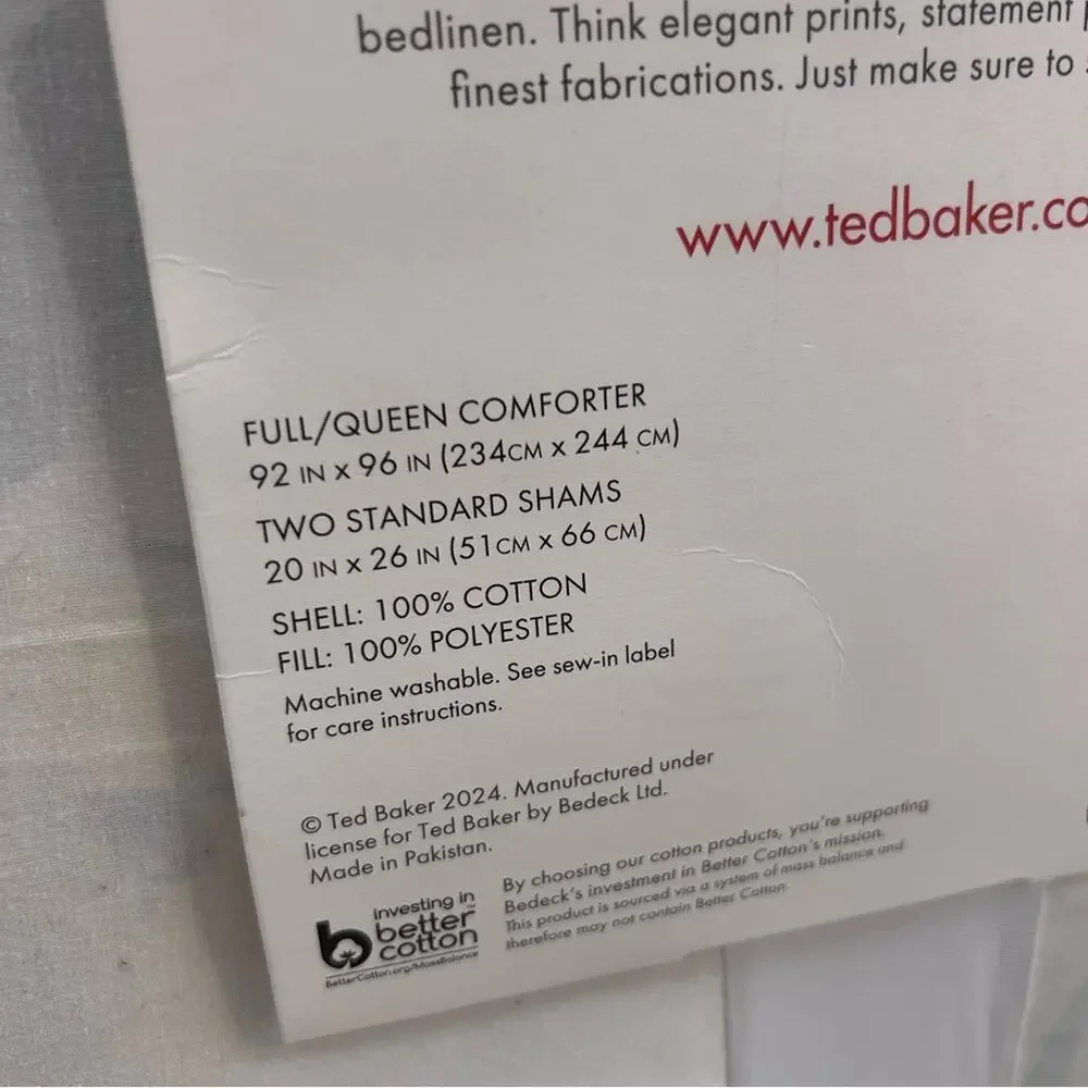 Ted Baker Citrus Bloom Full / Queen Comforter Set + 2 Std Pillow Sham Floral NEW